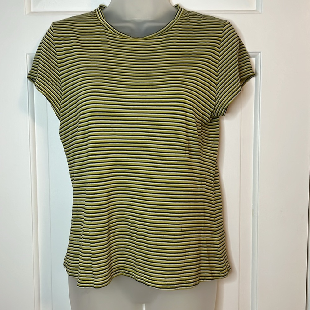 🌷Theory Tiny Tee 2 Light Stripe Jersey Black, Green, White. Striped Tee